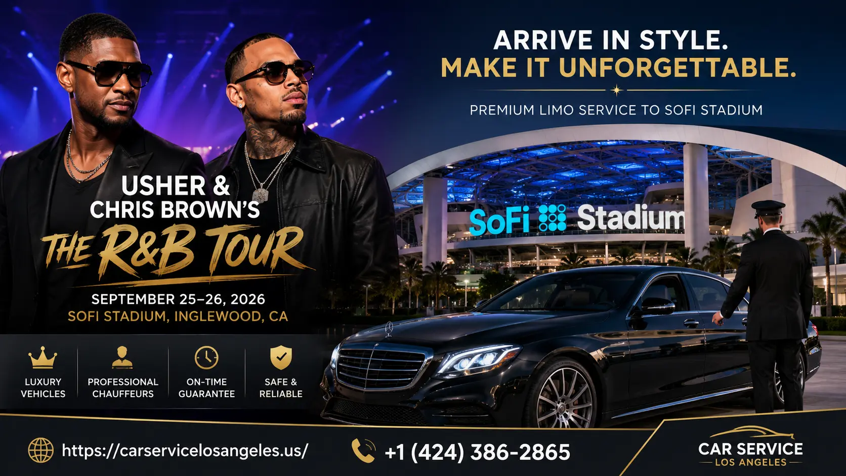 Book Limo Service for Usher & Chris Brown's "The R&B Tour" at SoFi Stadium