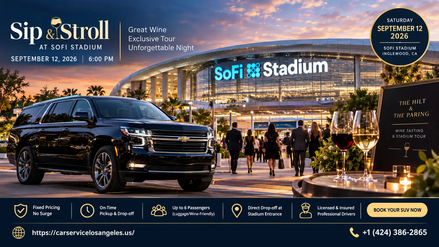 Book SUV Car Service for Sip and Stroll at SoFi Stadium
